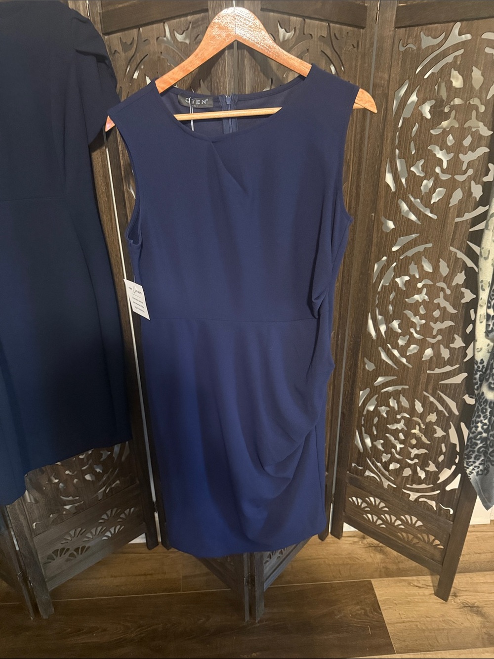 Oten Sleeveless Navy Midi Sheath Dress